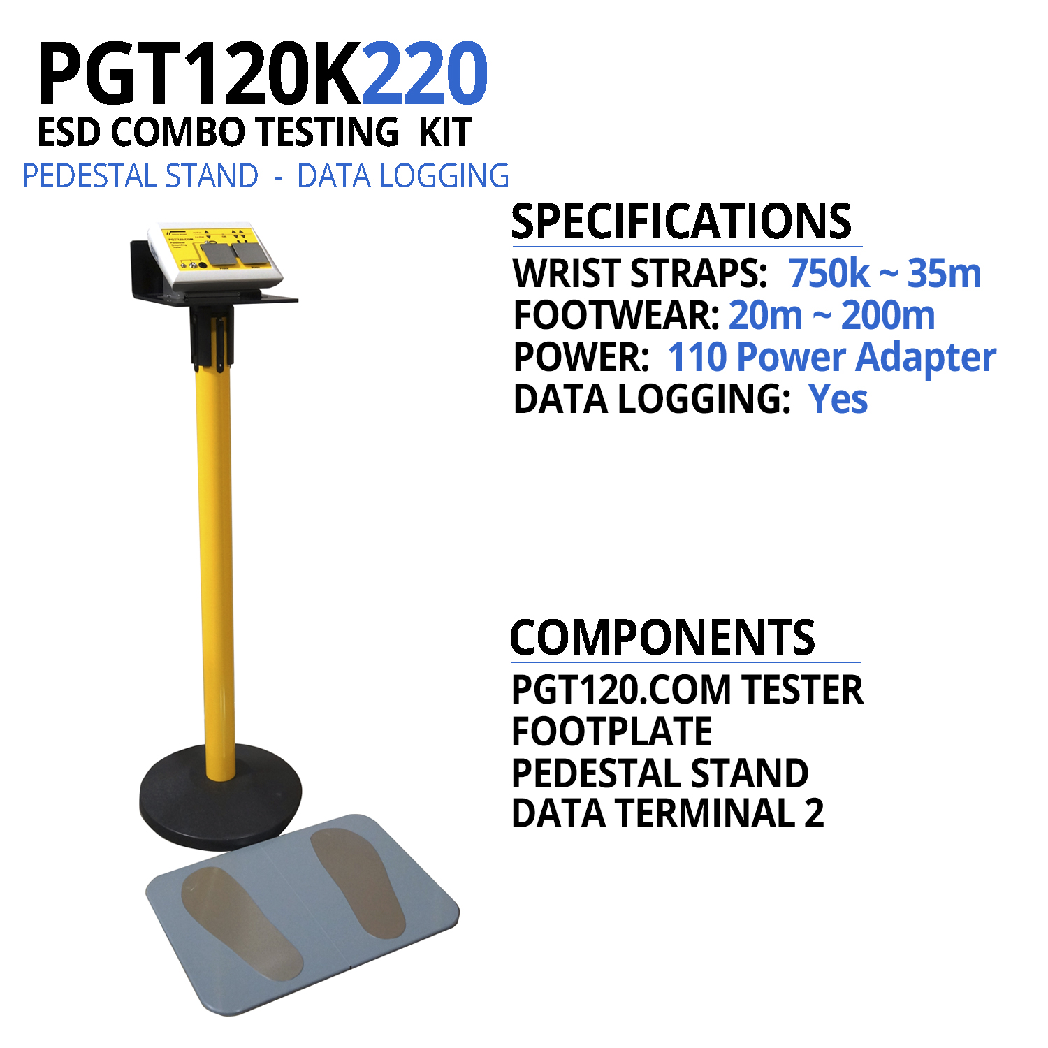 PGT120K220 ESD Data Logging Tester, Data Terminal 2 with Pedestal Stand - Image 2